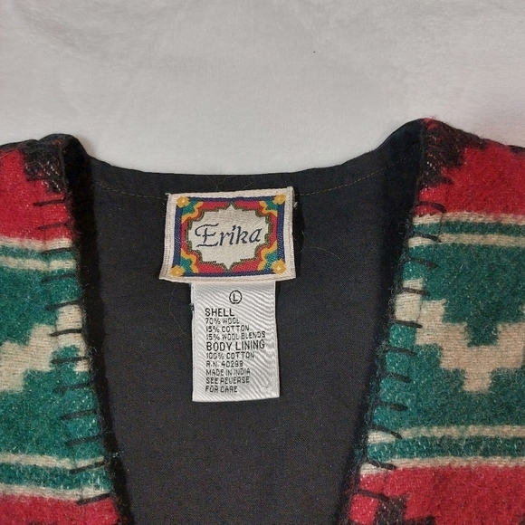 ERIKA WOMENS VTG MULTICOLORED WOOL SOUTH WESTERN PRINT COWBOYCORE VEST SZ L - Picture 4 of 5